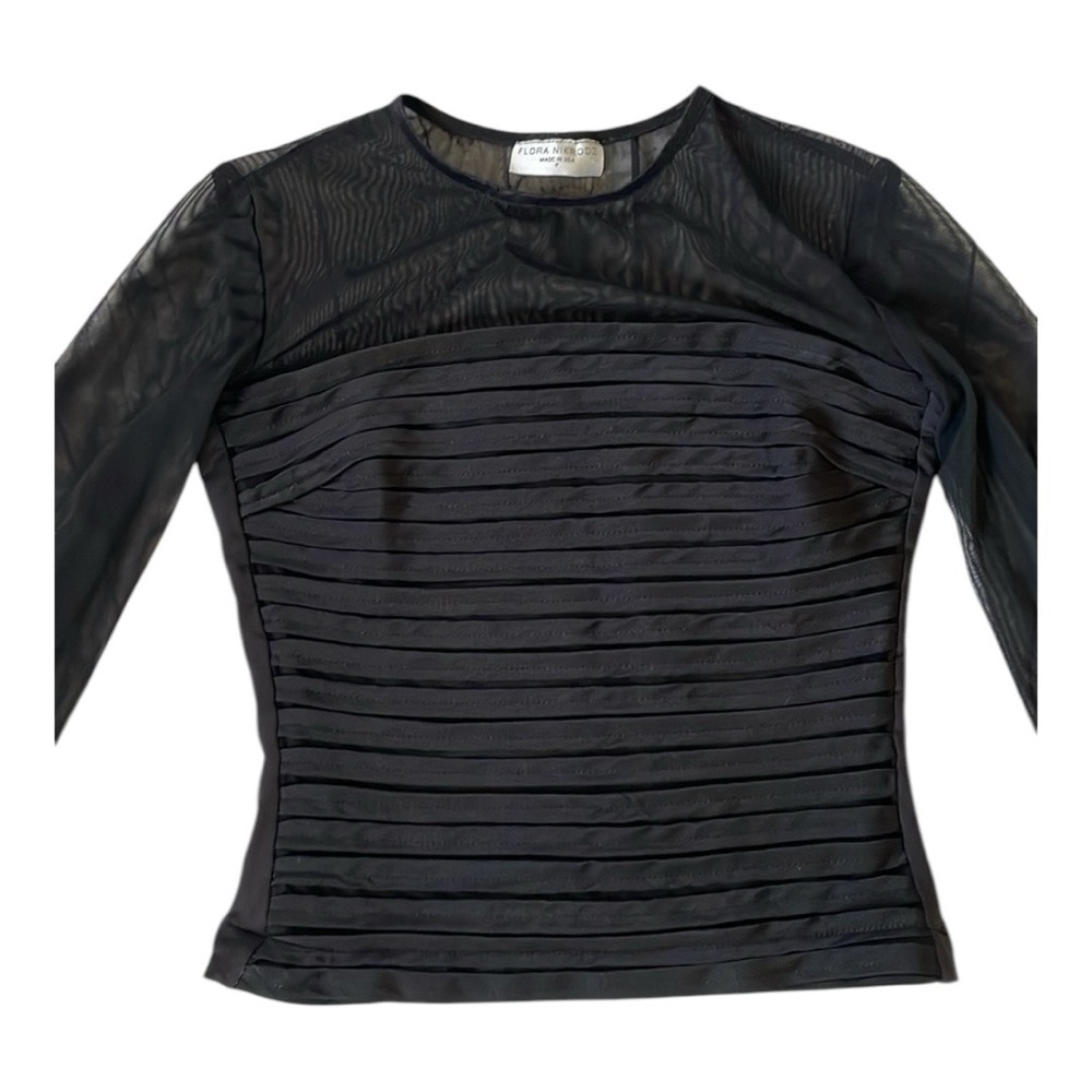 ❤️Flora Nikrooz♥️Black pleated long sleeve mesh Blouse size (P) - Picture 5 of 9
